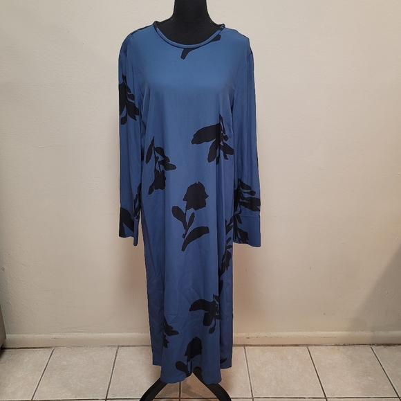 Marimekko Talvehtia Utuinen Midi Dress Blue/Black Size 36/US 6 NWT - Picture 2 of 10